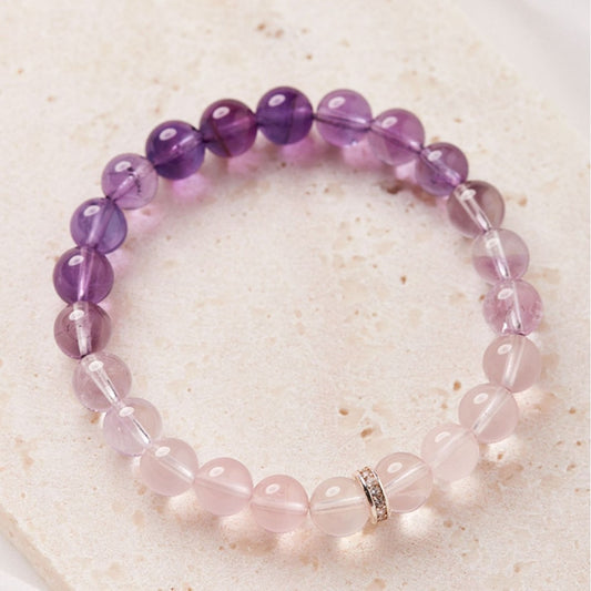 Natural Amethyst and Pink Quartz Bracelet