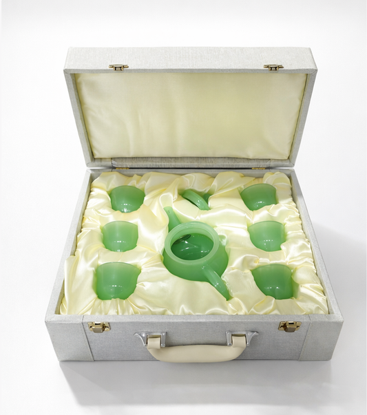 Jade Green Glass Tea Set Gift Box