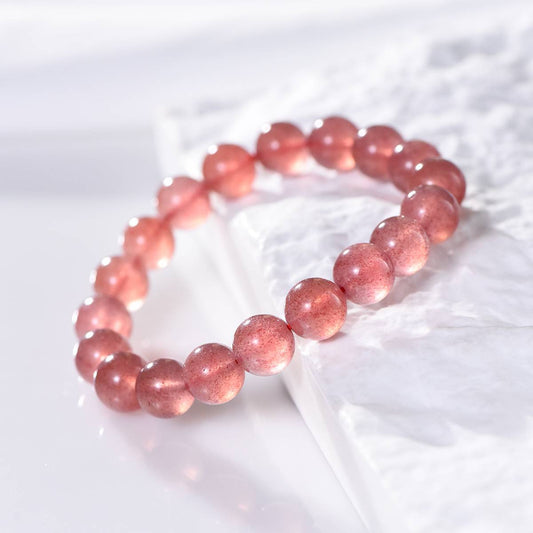Strawberry Rose Quartz Natural Gemstone Bracelet - Lumora Crystal