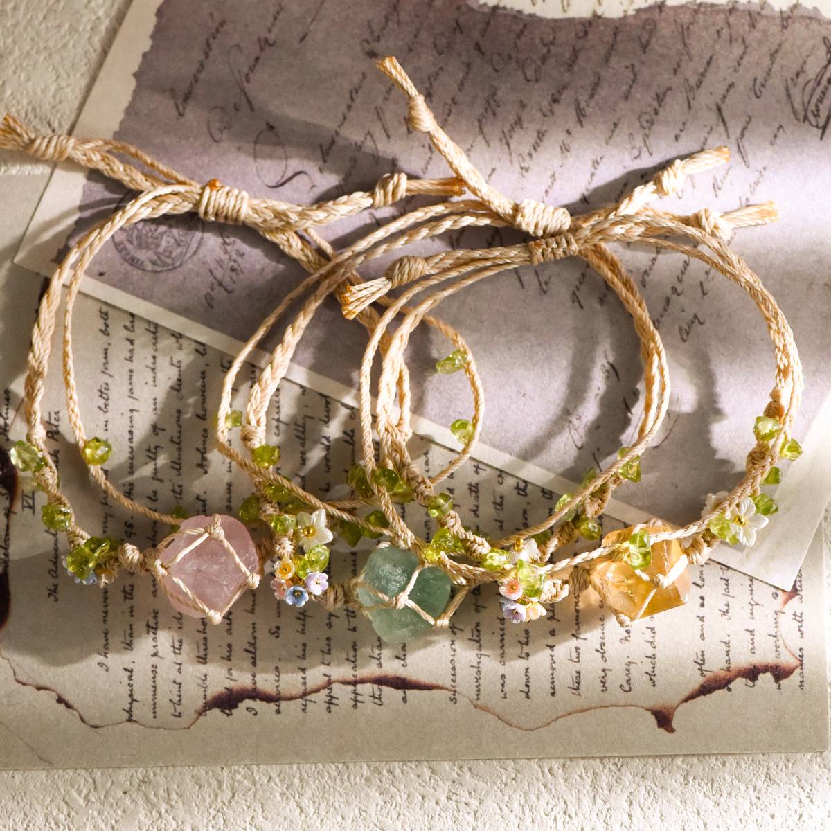 Adjustable Floral Rope Bracelet - Lumora Crystal