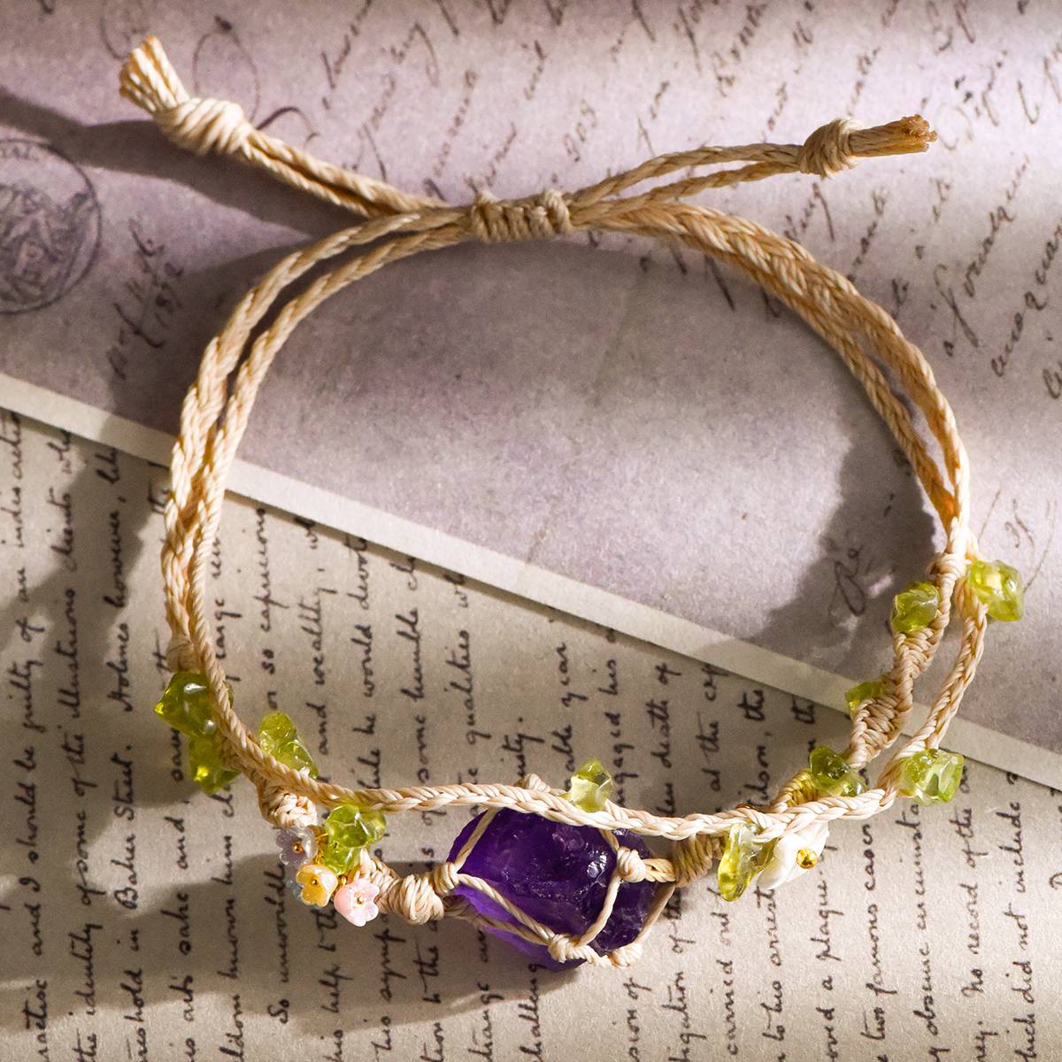 Adjustable Floral Rope Bracelet - Lumora Crystal