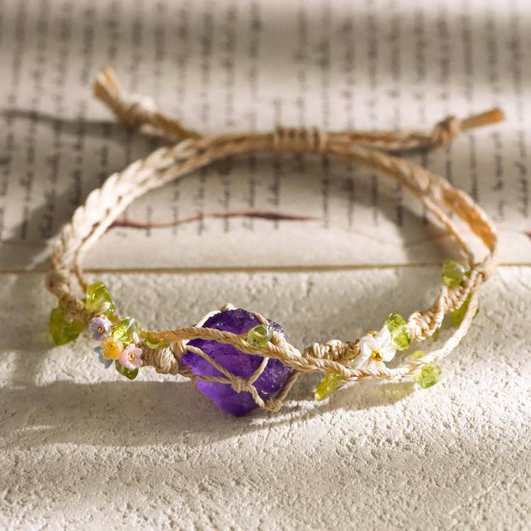 Adjustable Floral Rope Bracelet - Lumora Crystal