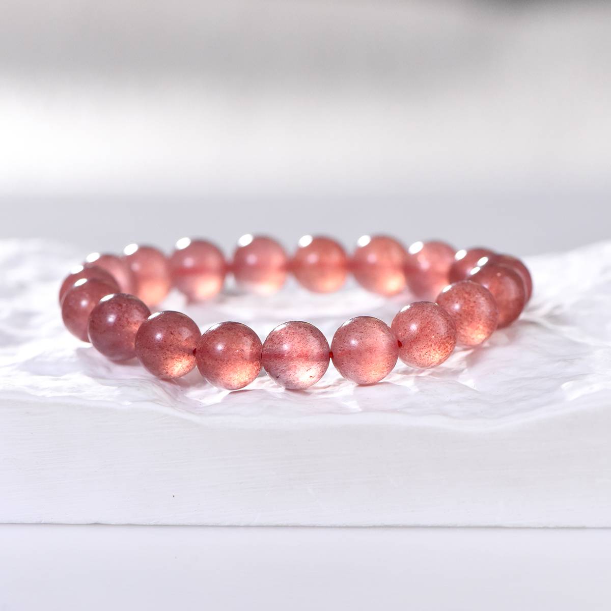 Strawberry Rose Quartz Natural Gemstone Bracelet - Lumora Crystal
