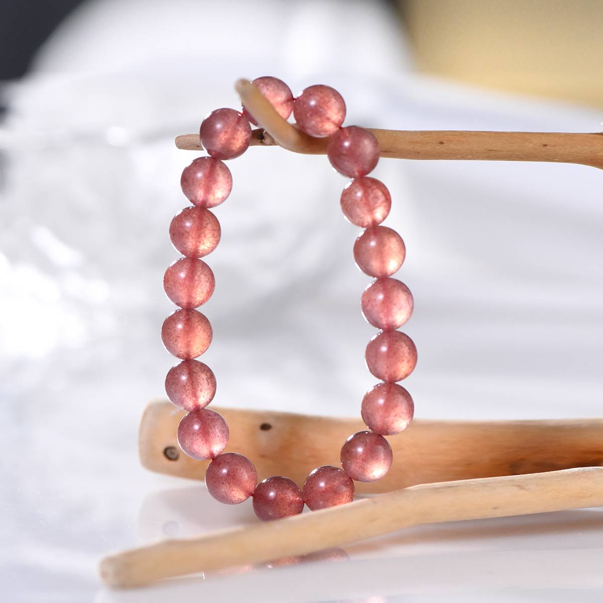Strawberry Rose Quartz Natural Gemstone Bracelet - Lumora Crystal